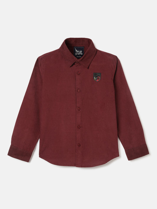 Blue Giraffe Boys Wine Solid Spread Collar Full Sleeves Shirt