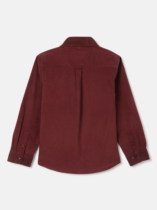 Blue Giraffe Boys Wine Solid Spread Collar Full Sleeves Shirt