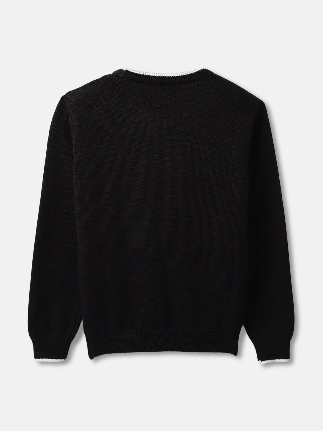 Blue Giraffe Boys Black Self Design Round Neck Full Sleeves Pullover Style Sweater