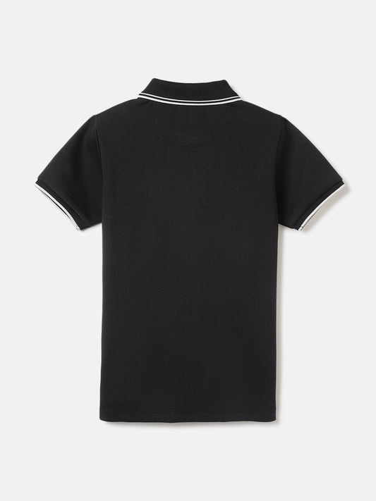 Blue Giraffe Boys Black Solid Polo Collar Short Sleeves Tshirt