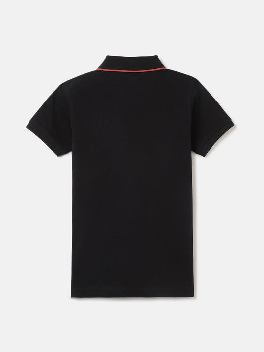 Blue Giraffe Boys Black Solid Polo Collar Short Sleeves Tshirt