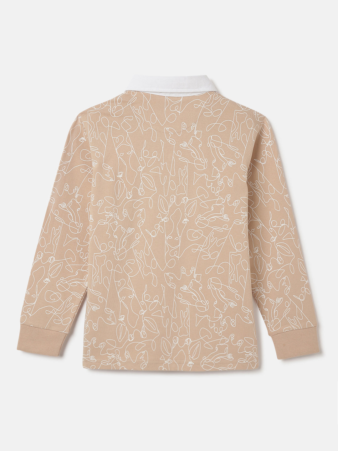 Blue Giraffe Boys Beige Abstract Polo Collar Full Sleeves Tshirt
