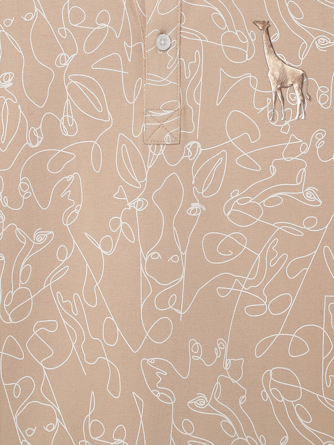 Blue Giraffe Boys Beige Abstract Polo Collar Full Sleeves Tshirt