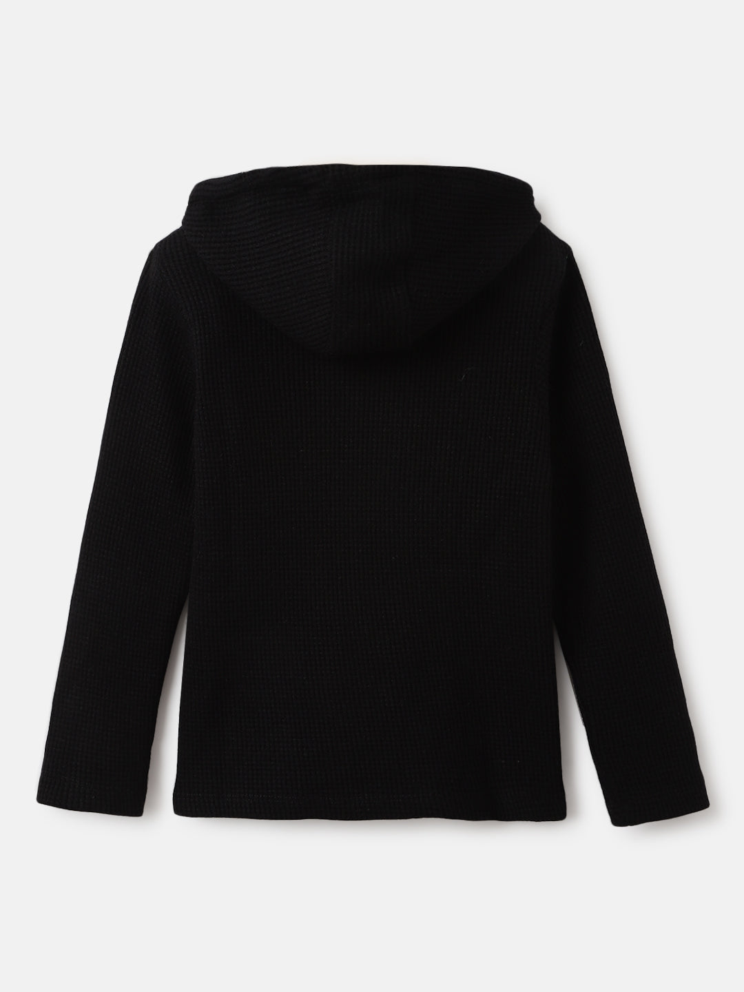 Blue Giraffe Boys Black Solid Hooded Full Sleeves Tshirt