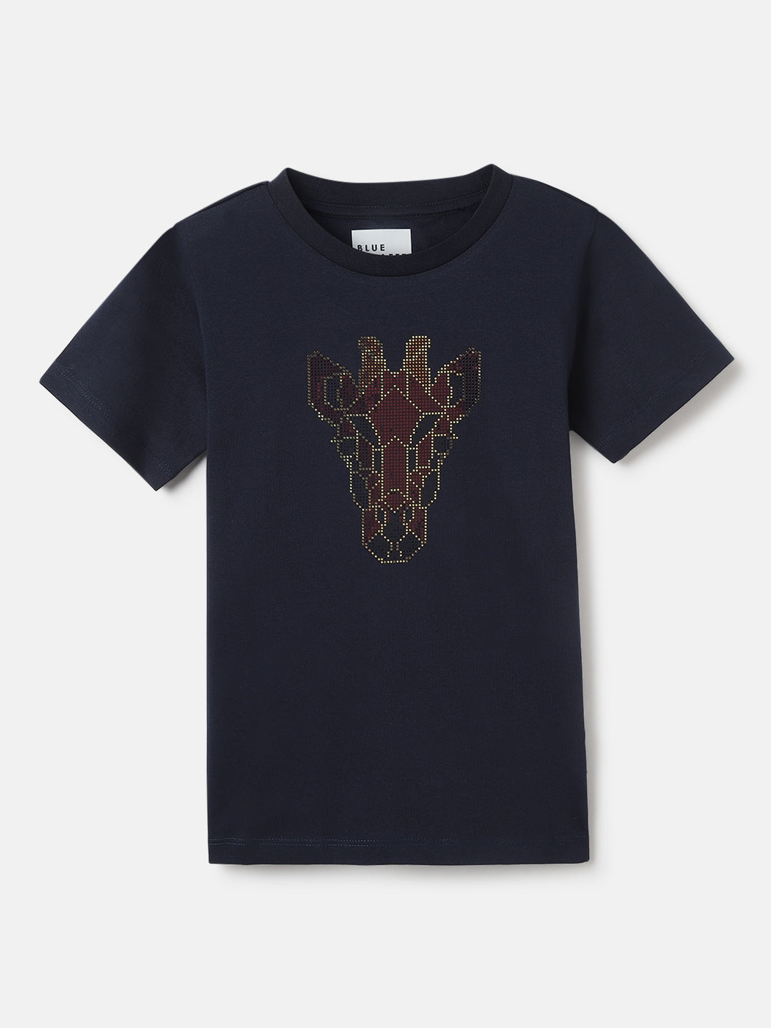 Blue Giraffe Boys Navy Blue Embellished Round Neck Short Sleeves Tshirt