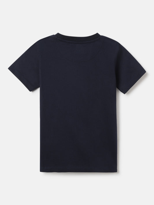 Blue Giraffe Boys Navy Blue Embellished Round Neck Short Sleeves Tshirt
