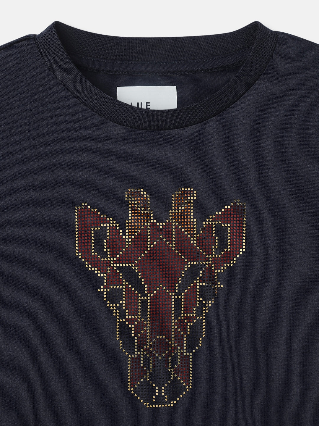 Blue Giraffe Boys Navy Blue Embellished Round Neck Short Sleeves Tshirt