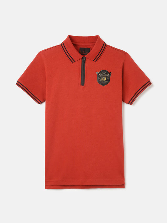 Blue Giraffe Boys Red Solid Polo Collar Short Sleeves Tshirt