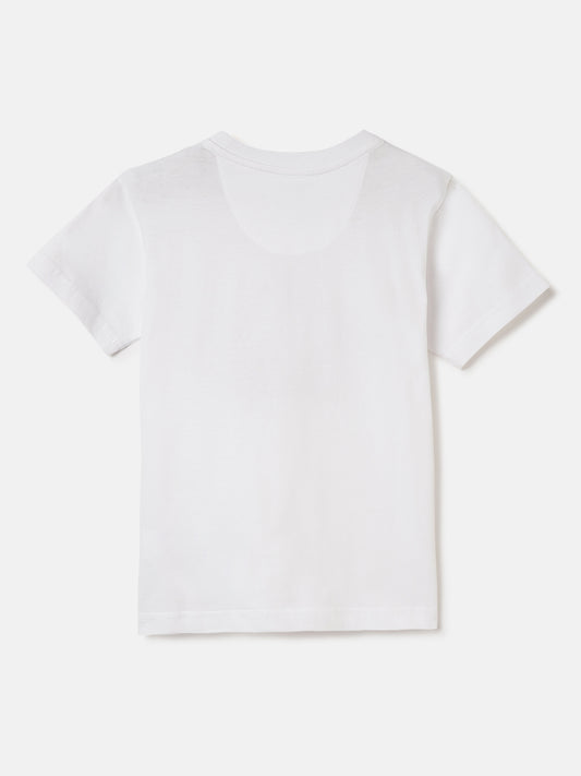 Blue Giraffe Boys White Embroidered Round Neck Short Sleeves Tshirt