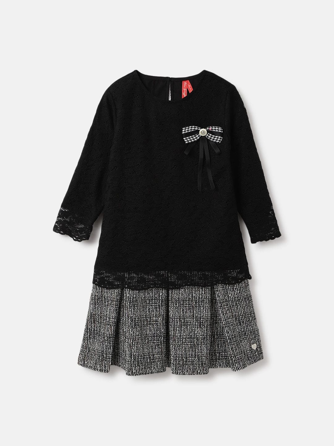 Blue Giraffe Girls Black Jacquard Round Neck Dress