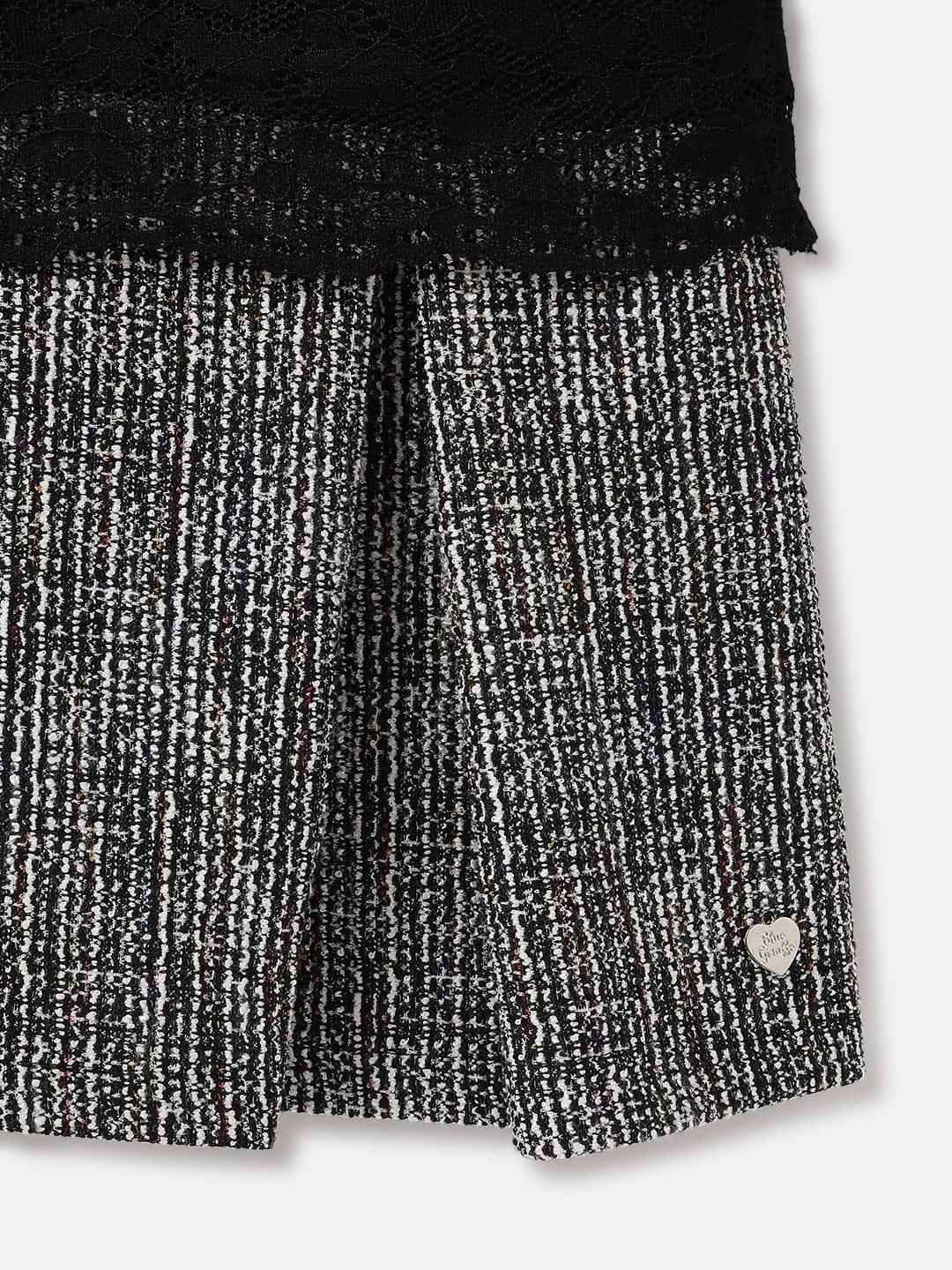 Blue Giraffe Girls Black Jacquard Round Neck Dress