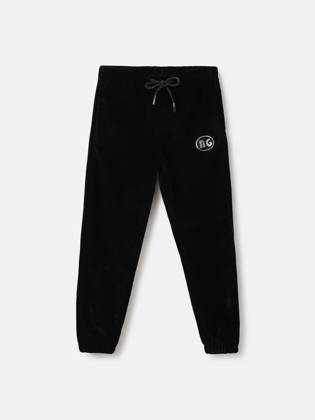 Blue Giraffe Girls Black Solid Regular Fit Mid-Rise Jogger Style Track Pants