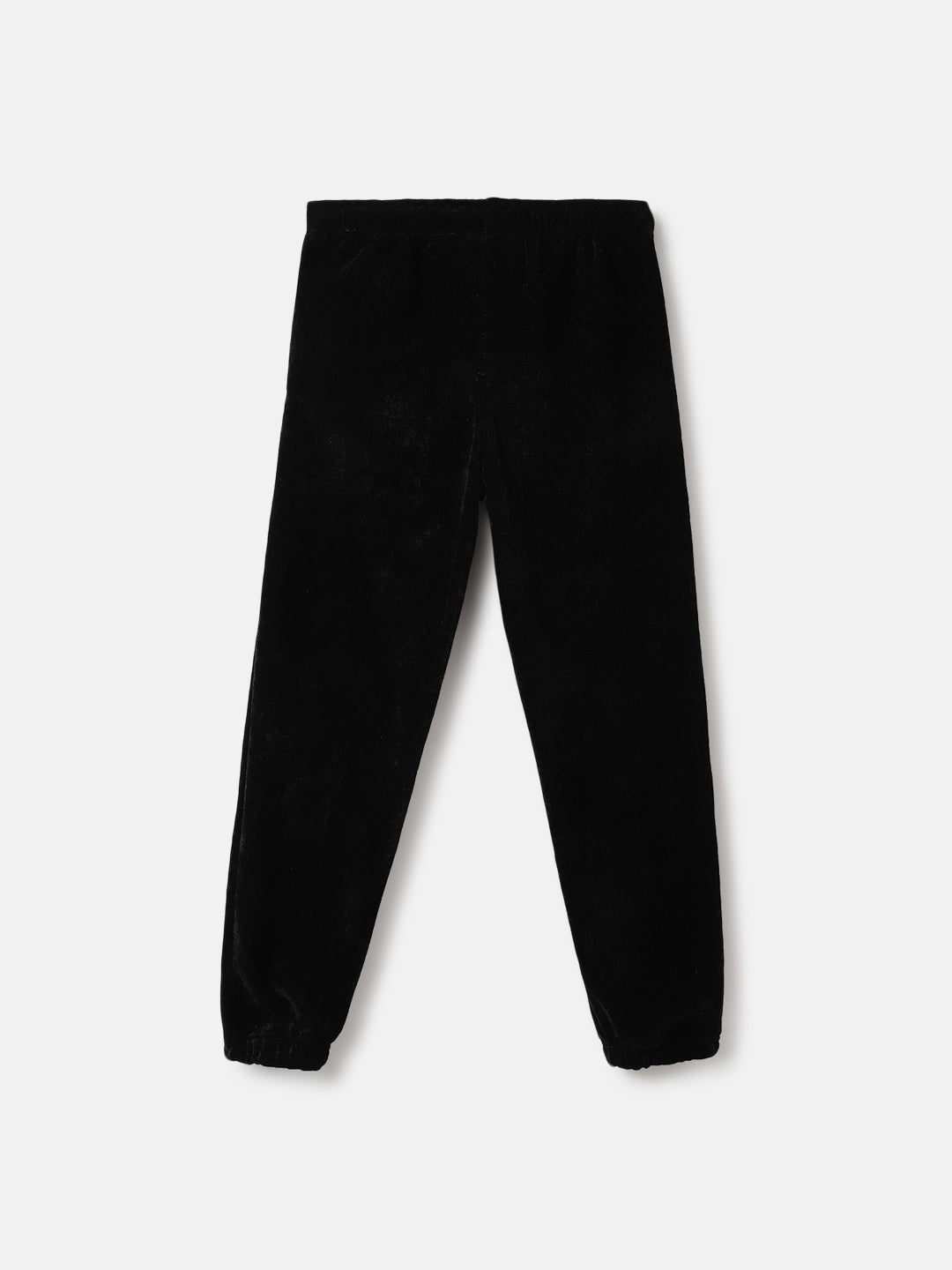 Blue Giraffe Girls Black Solid Regular Fit Mid-Rise Jogger Style Track Pants