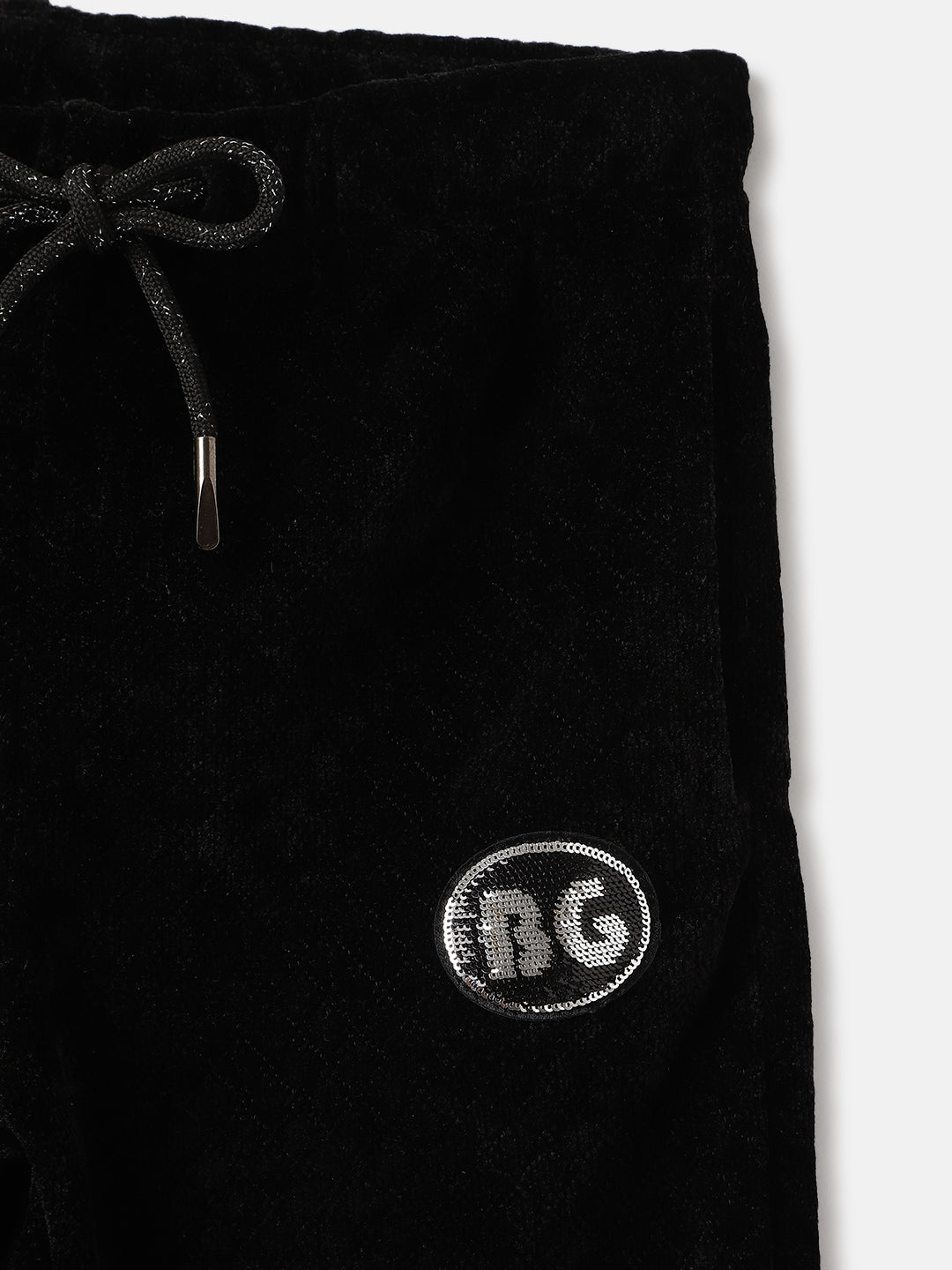 Blue Giraffe Girls Black Solid Regular Fit Mid-Rise Jogger Style Track Pants