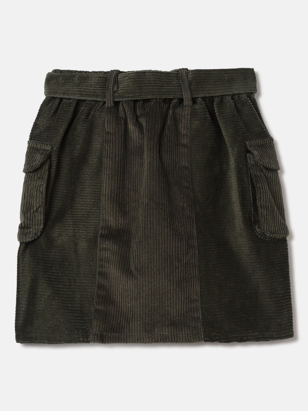 Blue Giraffe Girls Olive Solid Regular Fit Straight Skirt