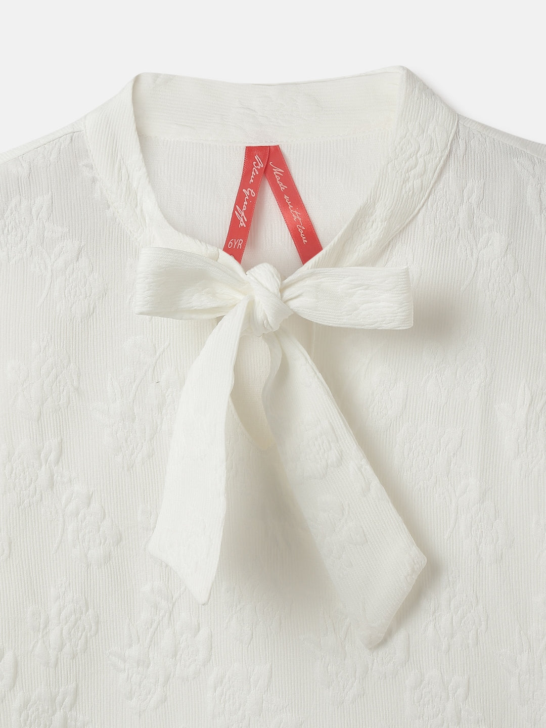 Blue Giraffe Girls White Solid Tie-Up Neck Full Sleeves Top