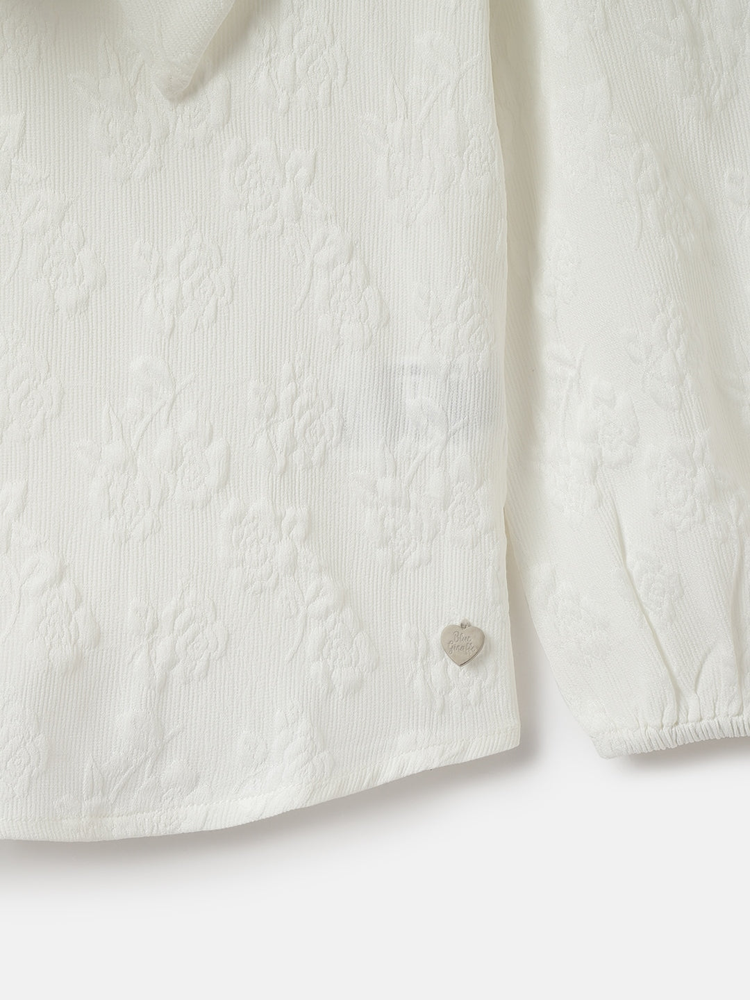 Blue Giraffe Girls White Solid Tie-Up Neck Full Sleeves Top