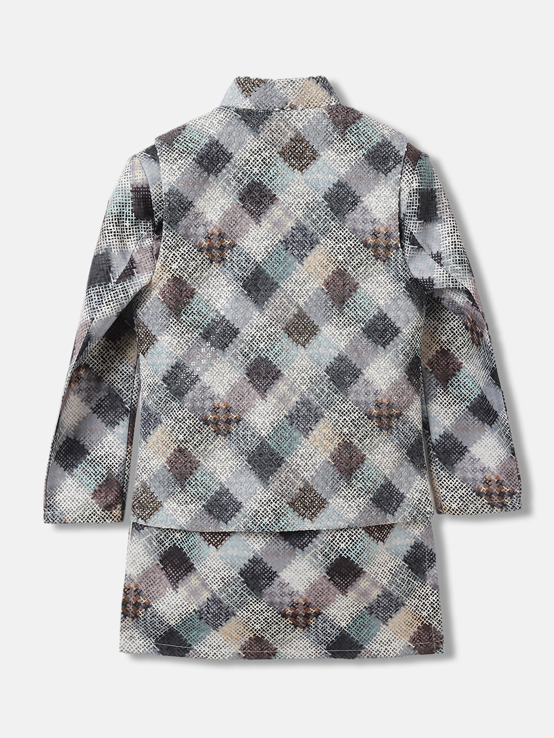 Blue Giraffe Boys Multi Printed Mandarin Collar Full Sleeves 3 Pcs Bandi Set