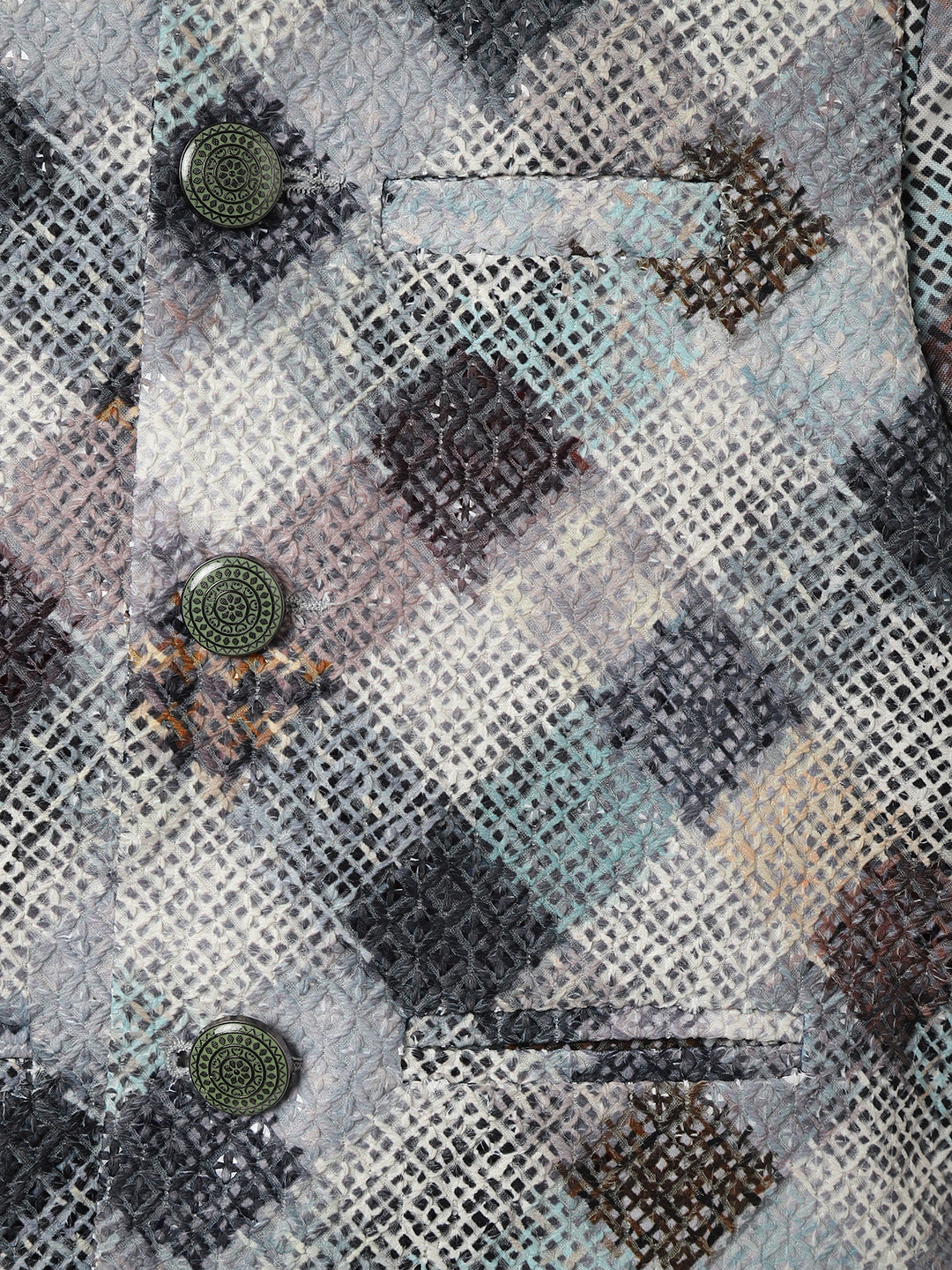 Blue Giraffe Boys Multi Printed Mandarin Collar Full Sleeves 3 Pcs Bandi Set