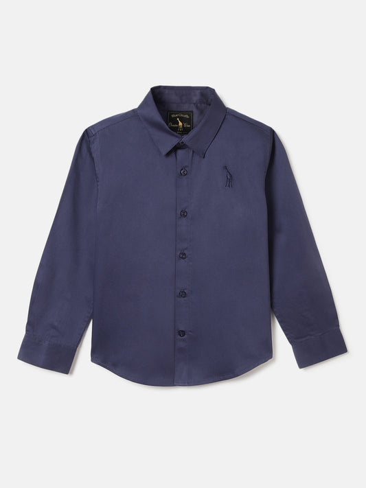 Blue Giraffe Boys Blue Solid Spread Collar Full Sleeves Shirt