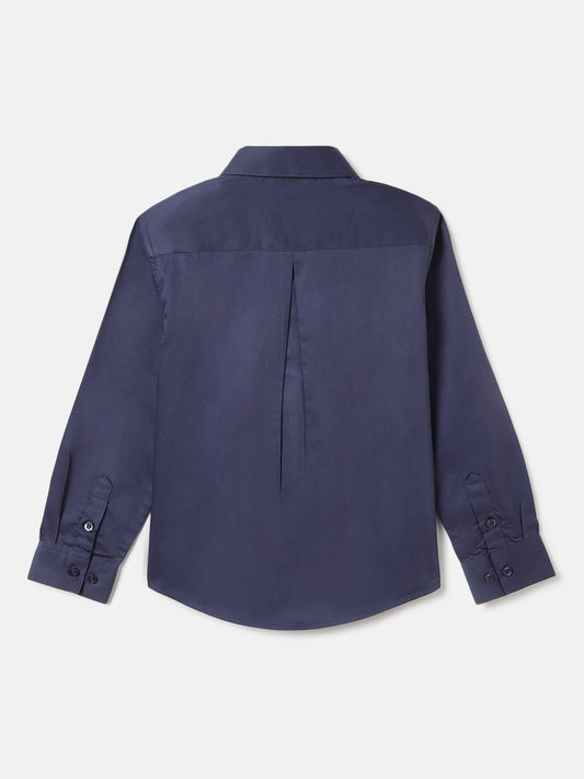 Blue Giraffe Boys Blue Solid Spread Collar Full Sleeves Shirt