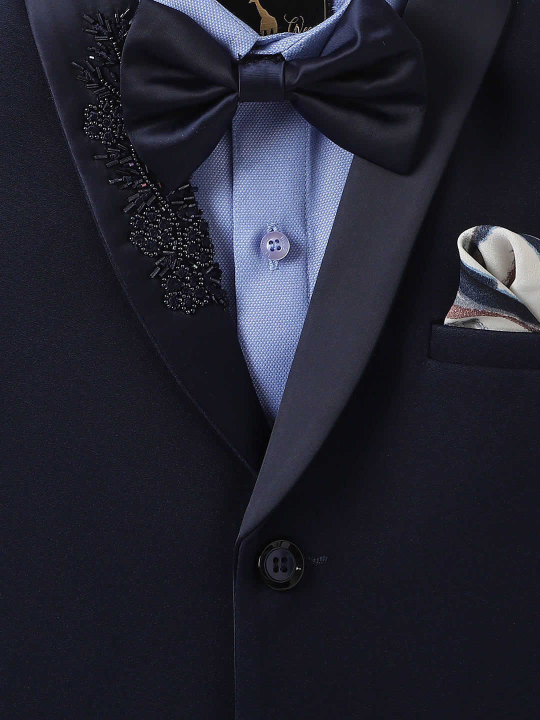 Blue Giraffe Boys Blue Solid Waistcoat: Shawl Collar, Shirt- Spread Collar Waistcoat: Sleeveless, Shirt- Full Sleeves Waist Coat Set