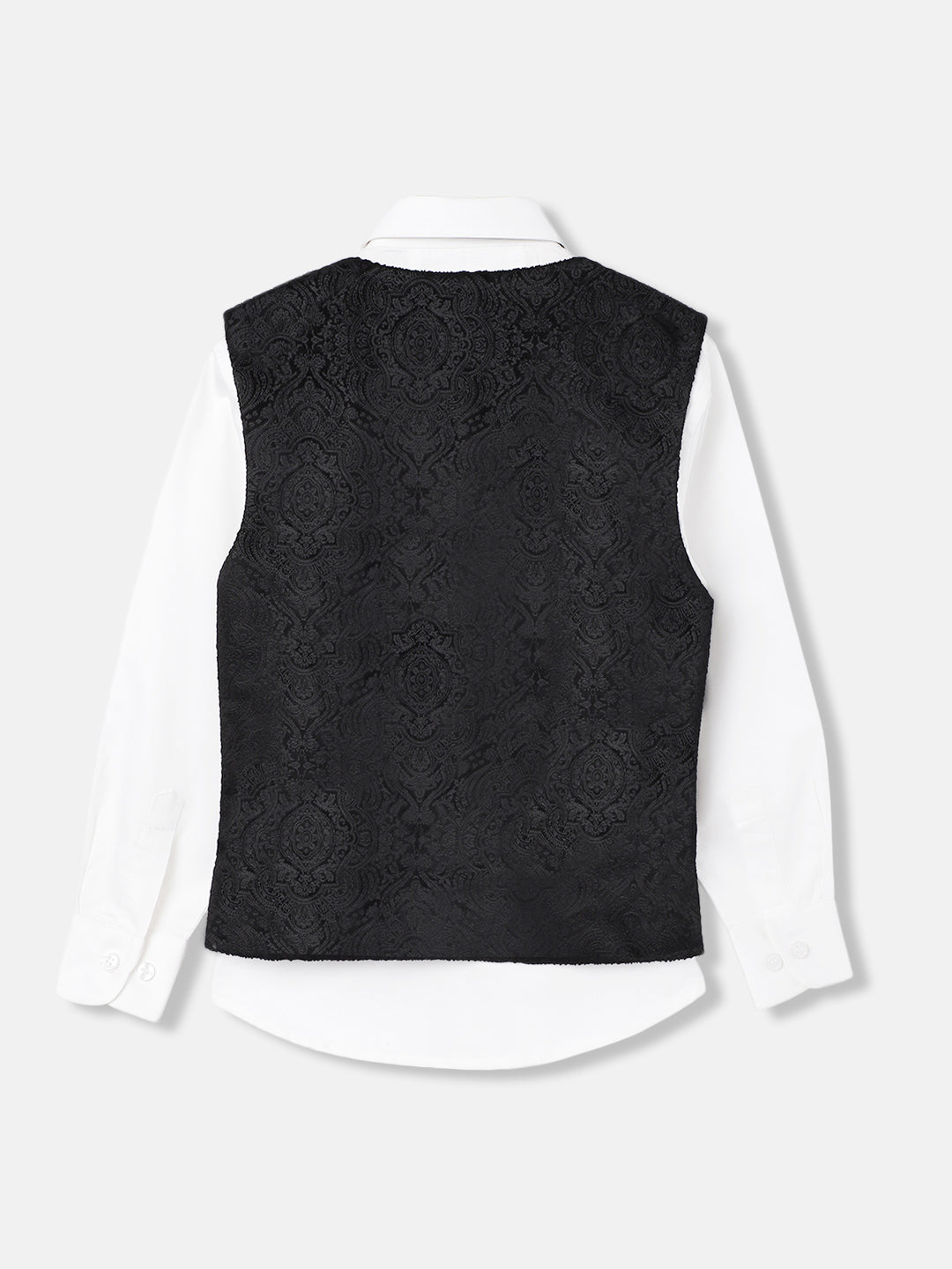 Blue Giraffe Boys Black Textured Spread Collar Full Sleeves Waist Coat Set