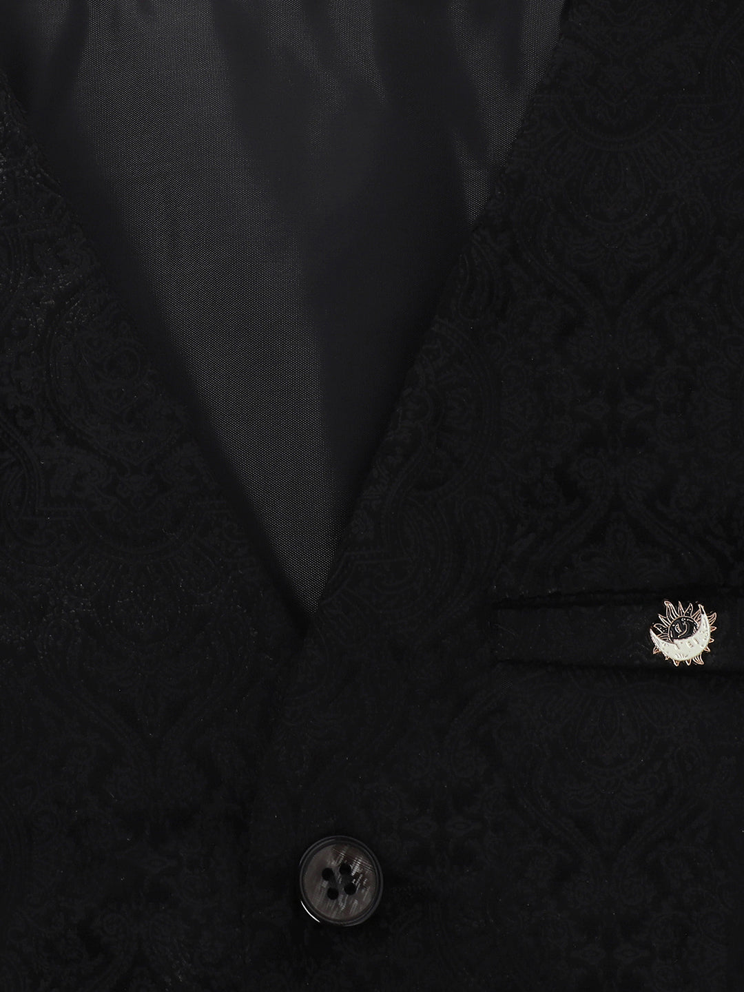 Blue Giraffe Boys Black Textured Spread Collar Full Sleeves Waist Coat Set