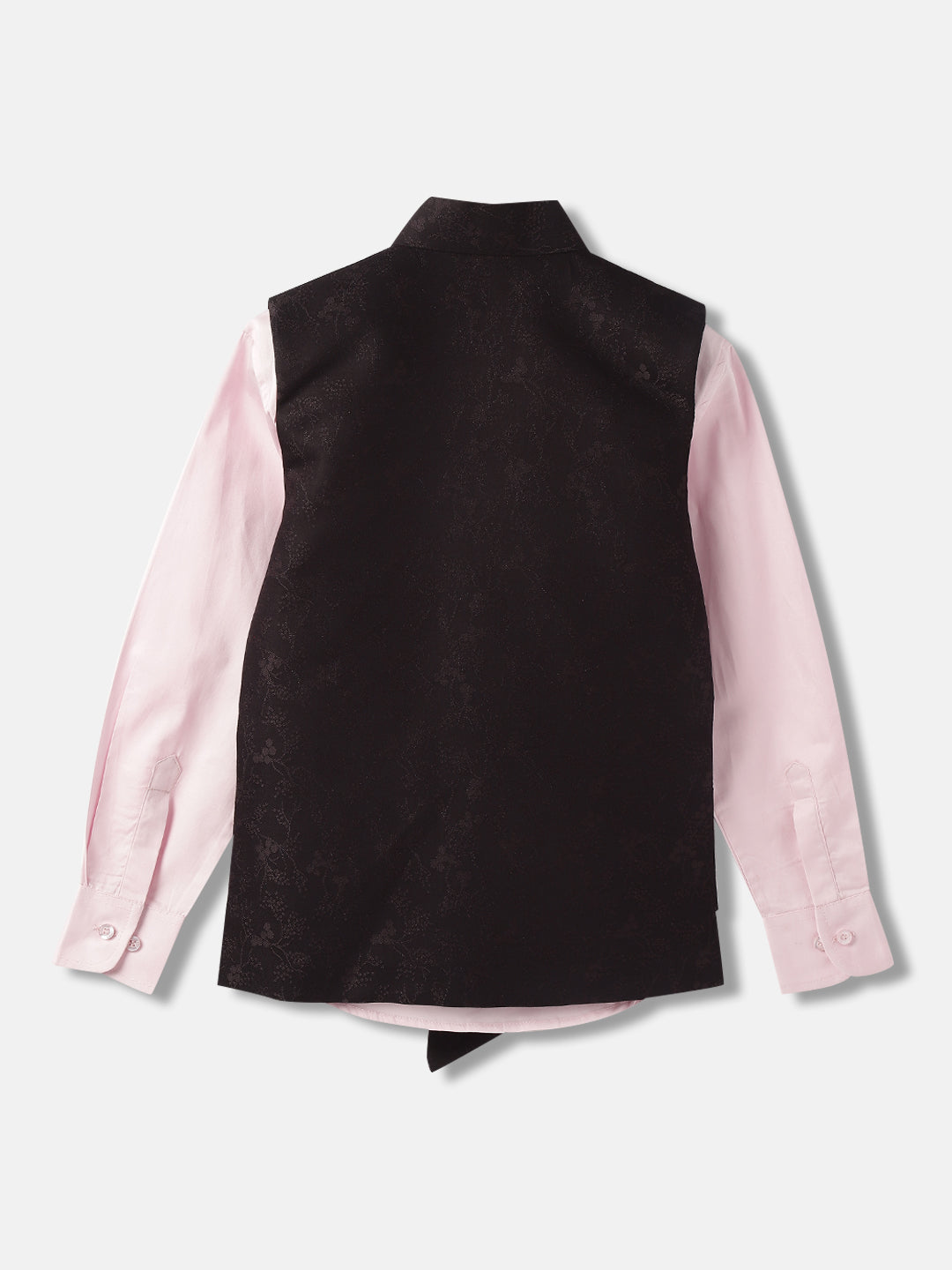 Blue Giraffe Boys Wine Self Design Spread Collar Full Sleeves Waist Coat Set