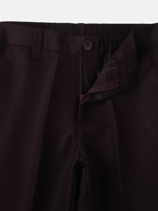 Blue Giraffe Boys Wine Self Design Spread Collar Full Sleeves Waist Coat Set