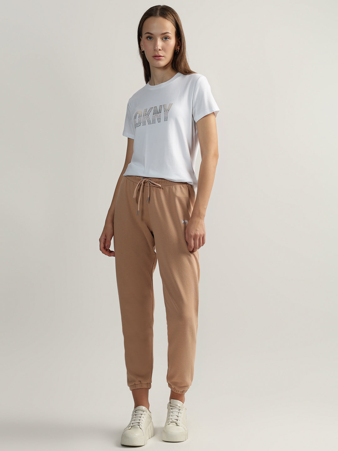 DKNY Women Brown Solid Mid-Rise Jogger Fit Sweatpant