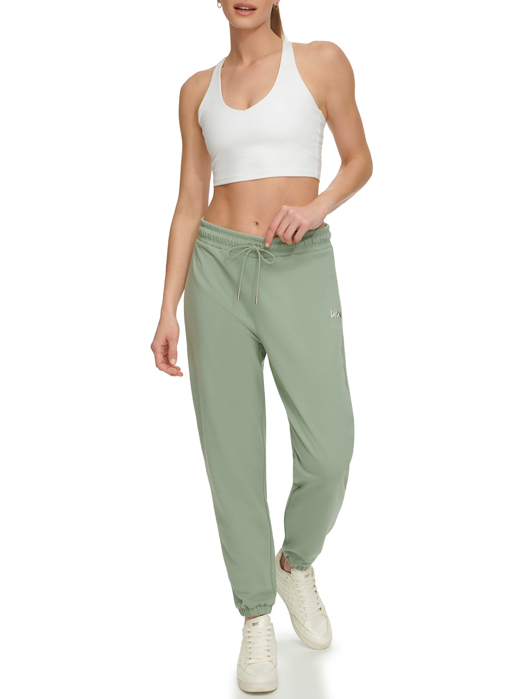 Dkny Women Green Solid Jogger Fit Mid-Rise Sweatpant