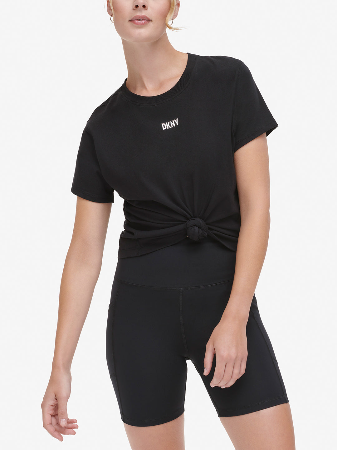 DKNY Women's High Waist Logo Tape Bike Shorts – Soft Stretch Workout & Casual Shorts