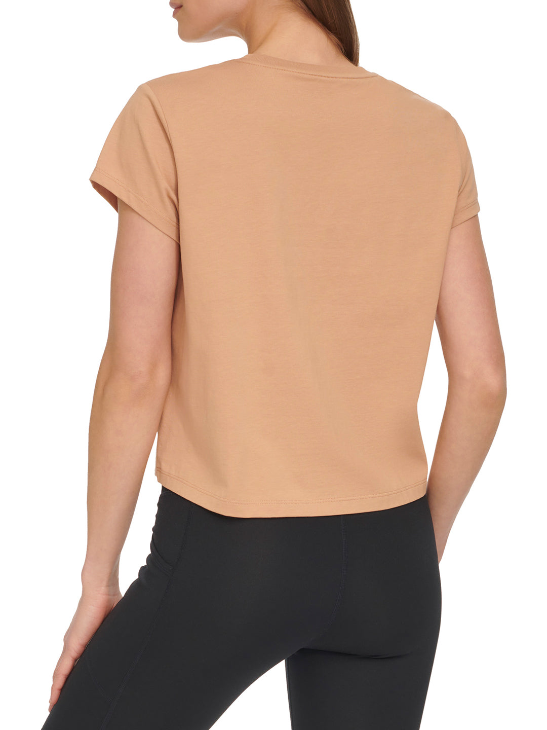 Dkny Women Brown Solid Round Neck Short Sleeves Tshirt
