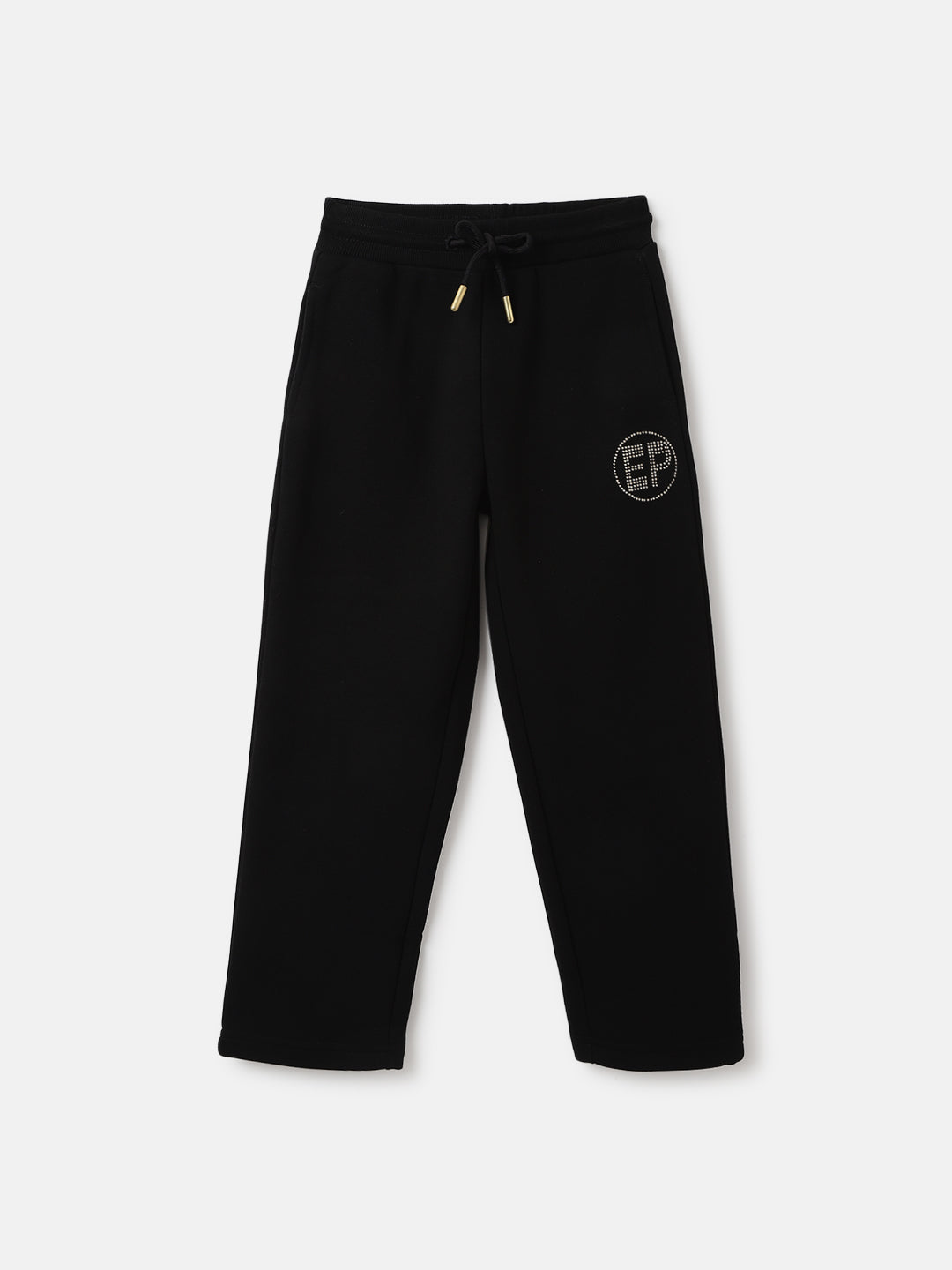 Elle Girls Black Solid Relaxed Fit Mid-Rise Track Pants