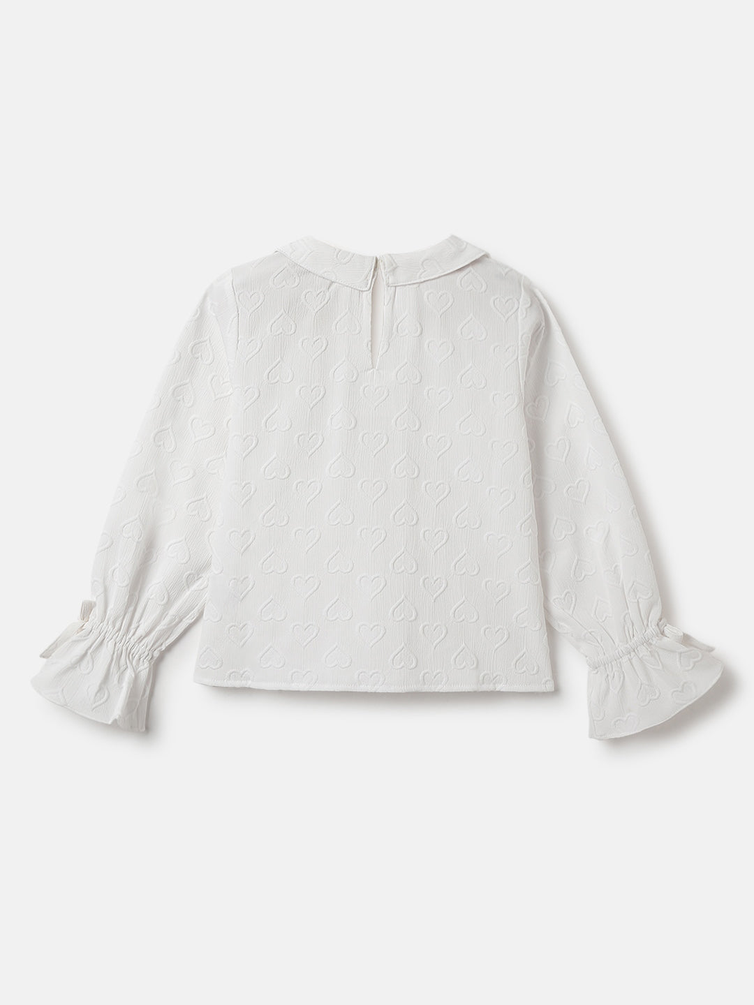 Elle Girls White Self-Design Peter Pan Collar Full Sleeves Top