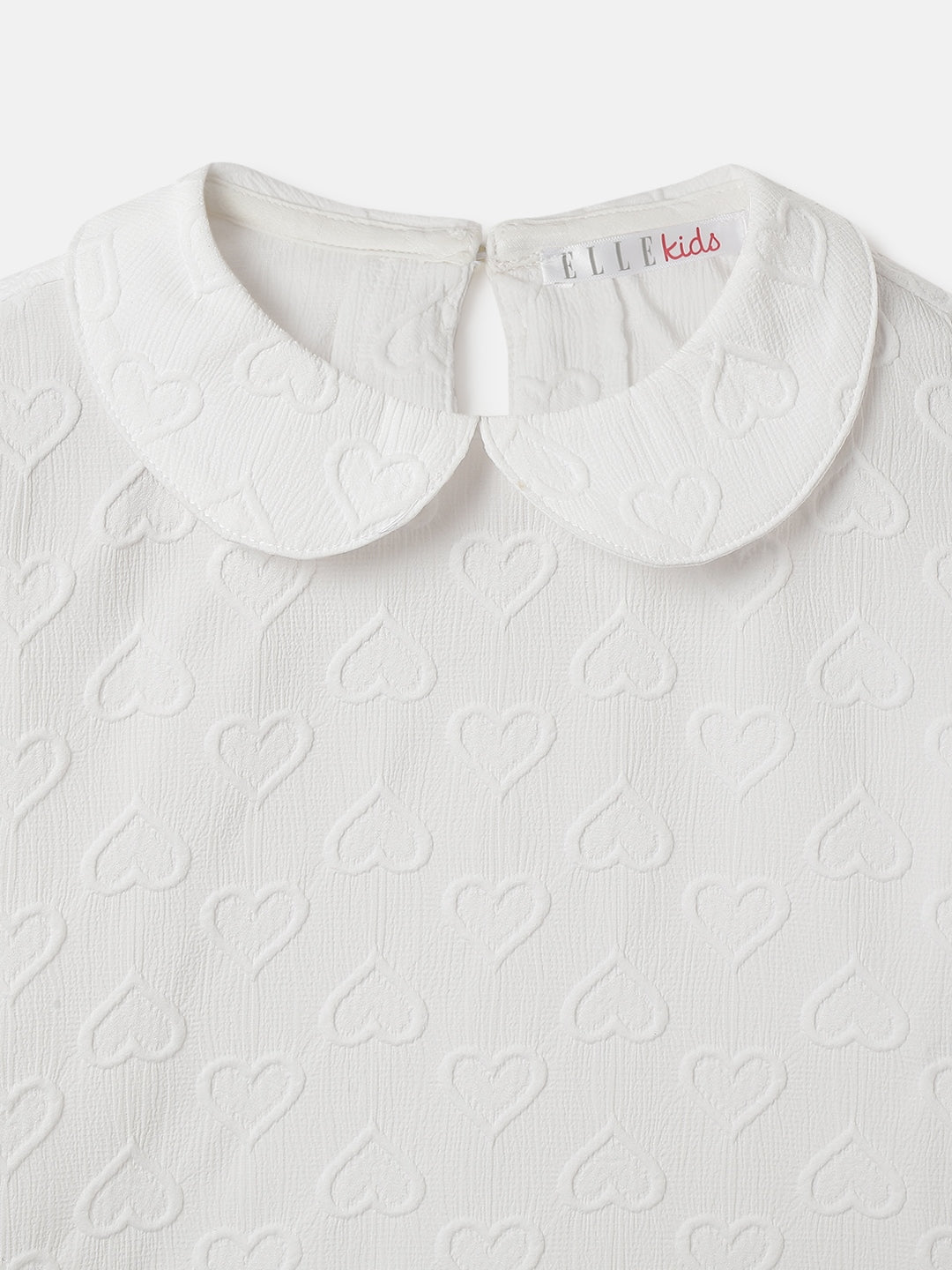 Elle Girls White Self-Design Peter Pan Collar Full Sleeves Top