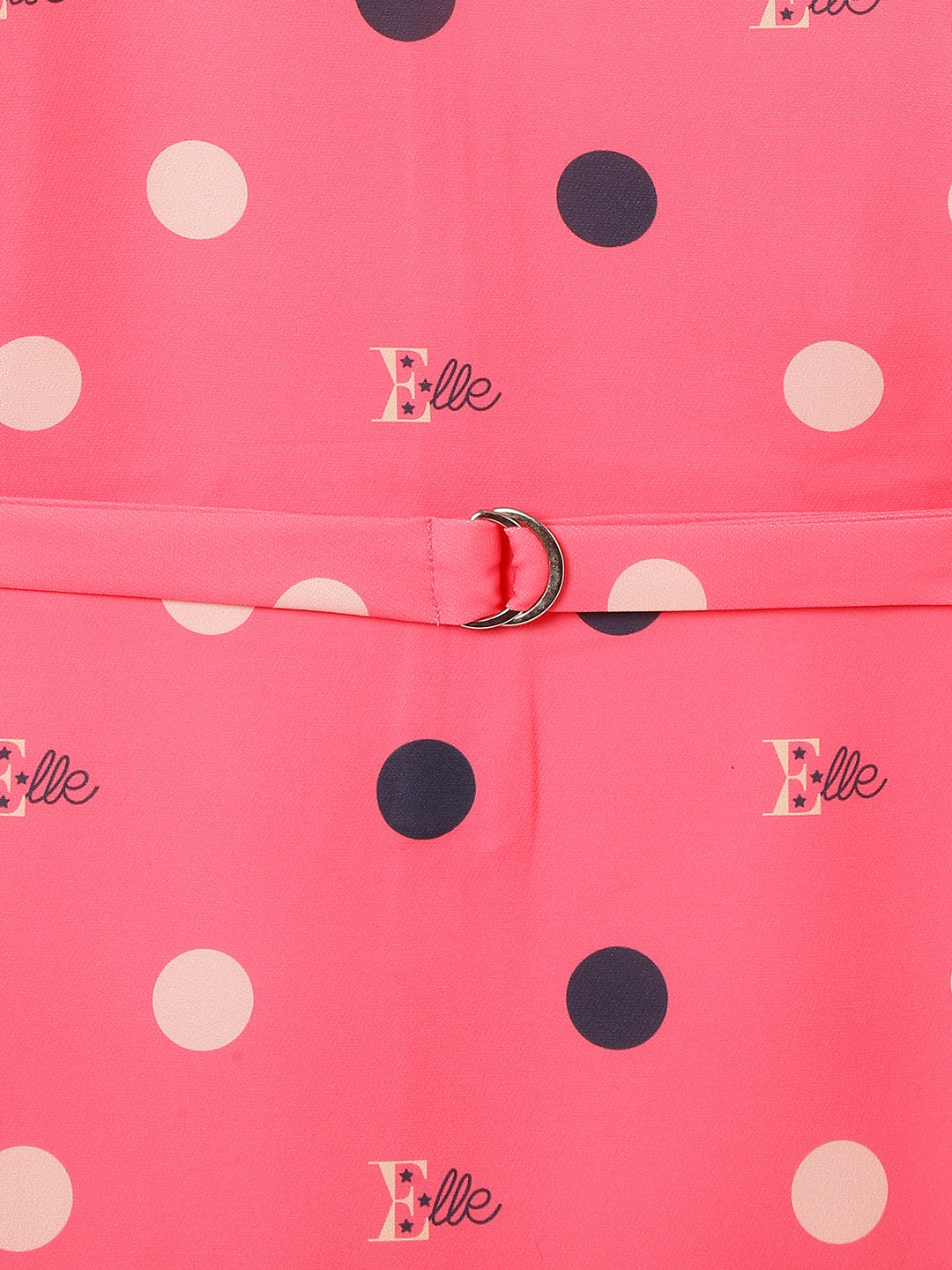 Elle Girls Dark Pink Polka Print Round Neck Full Sleeves Pleated A-Line Dress