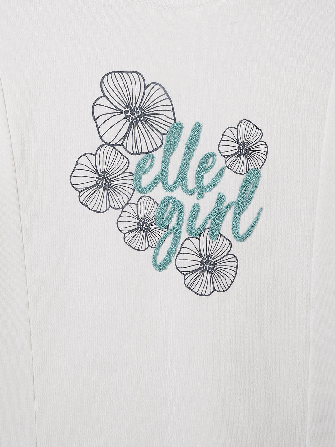 Elle Girls White Solid Round Neck Full Sleeves Tshirt