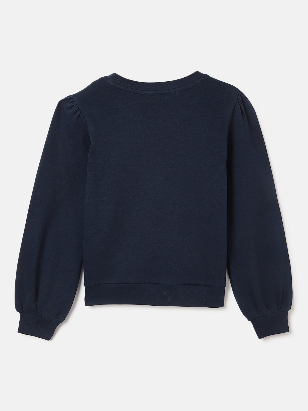 Elle Girls Navy Solid Round Neck Full Sleeves Tshirt