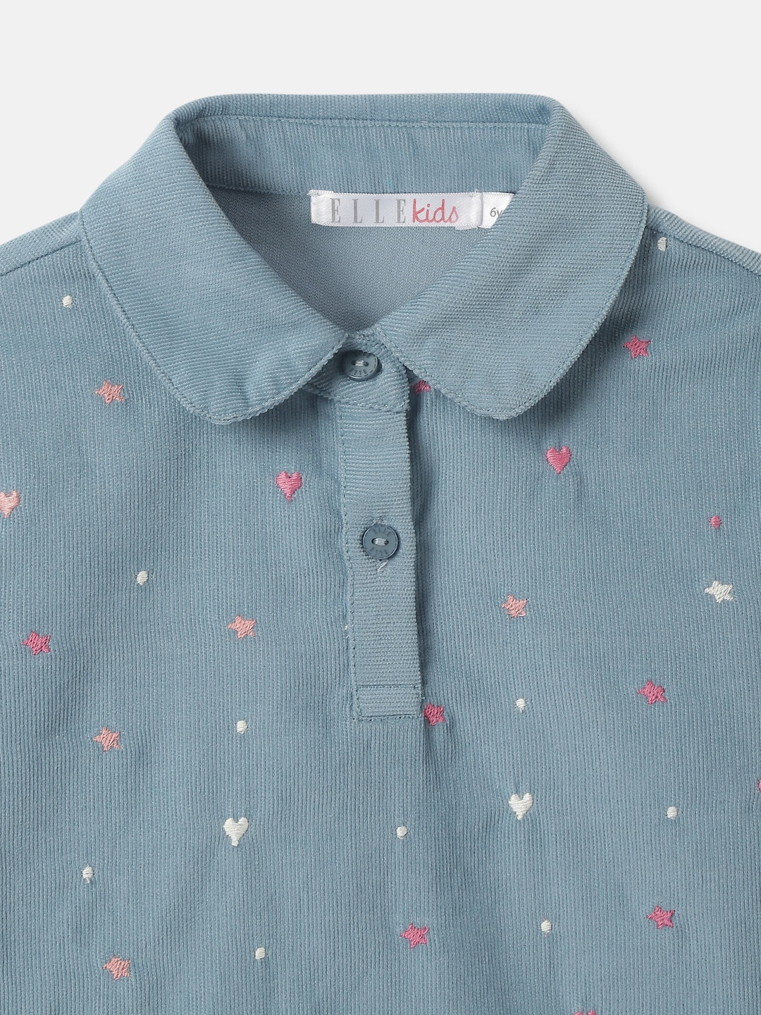 Elle Girls Blue Embroidered Spread Collar Full Sleeves Top