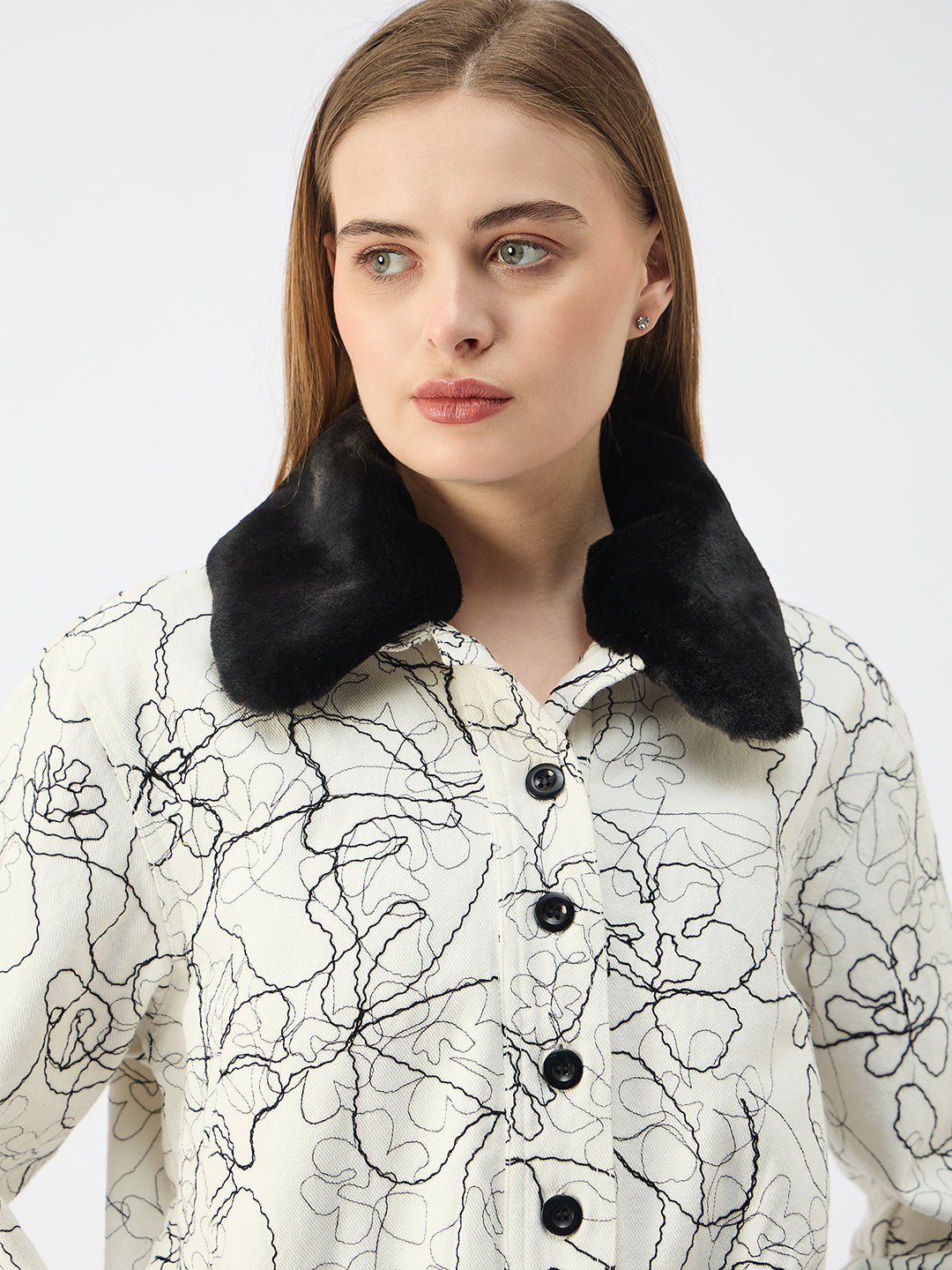 Elle Women White Spread Collar Full Sleeves Jacket