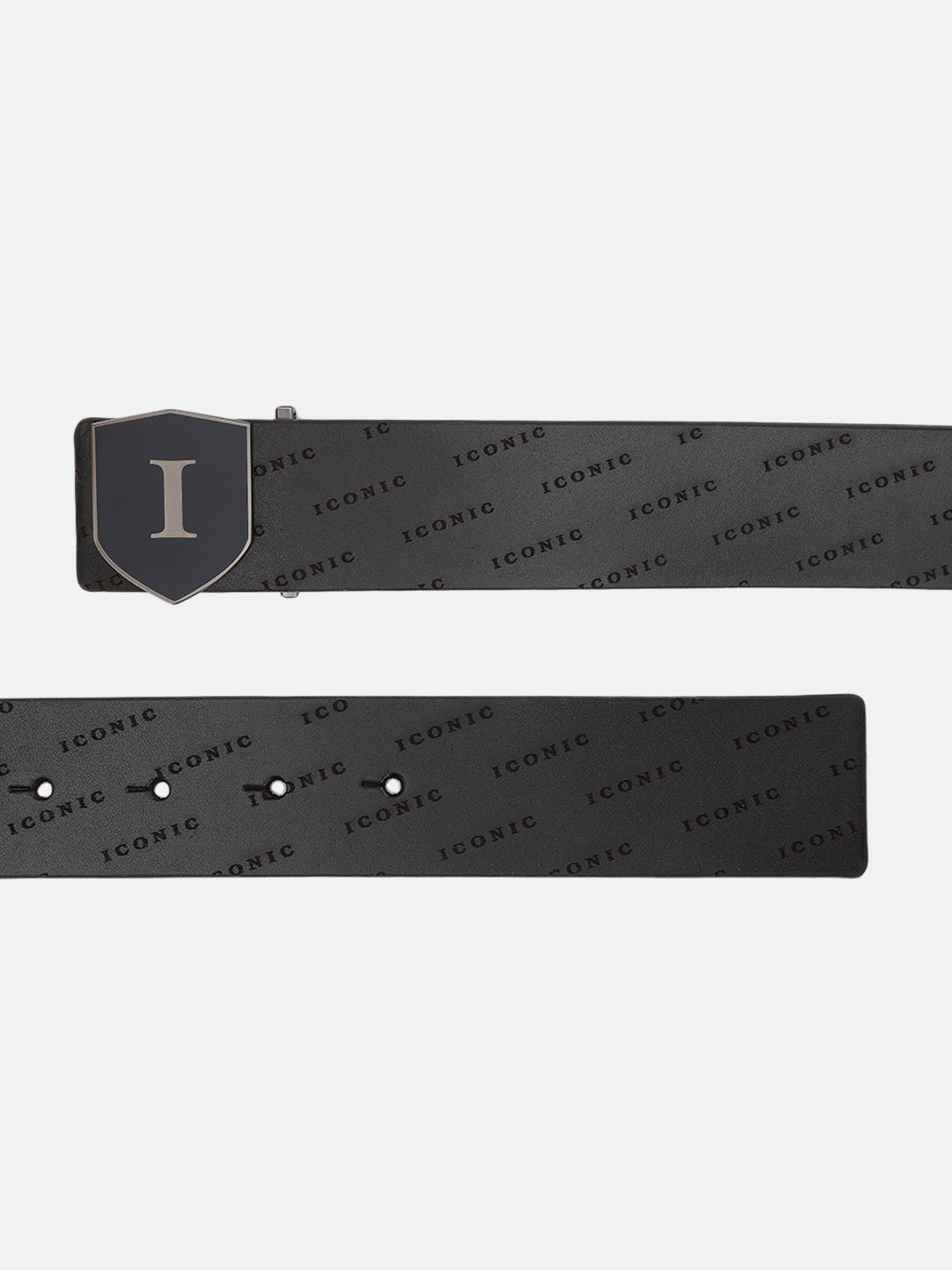 Iconic Men Black Printed Belt With Push Pin Buckle