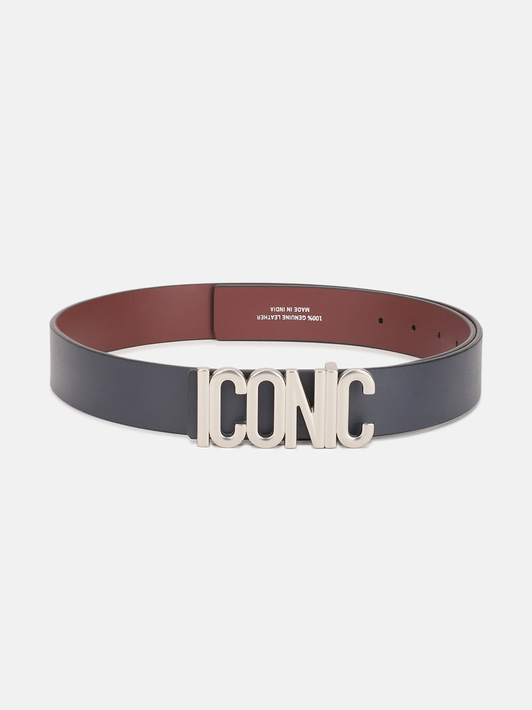Iconic Men Blue Solid Belt With Push Pin Buckle
