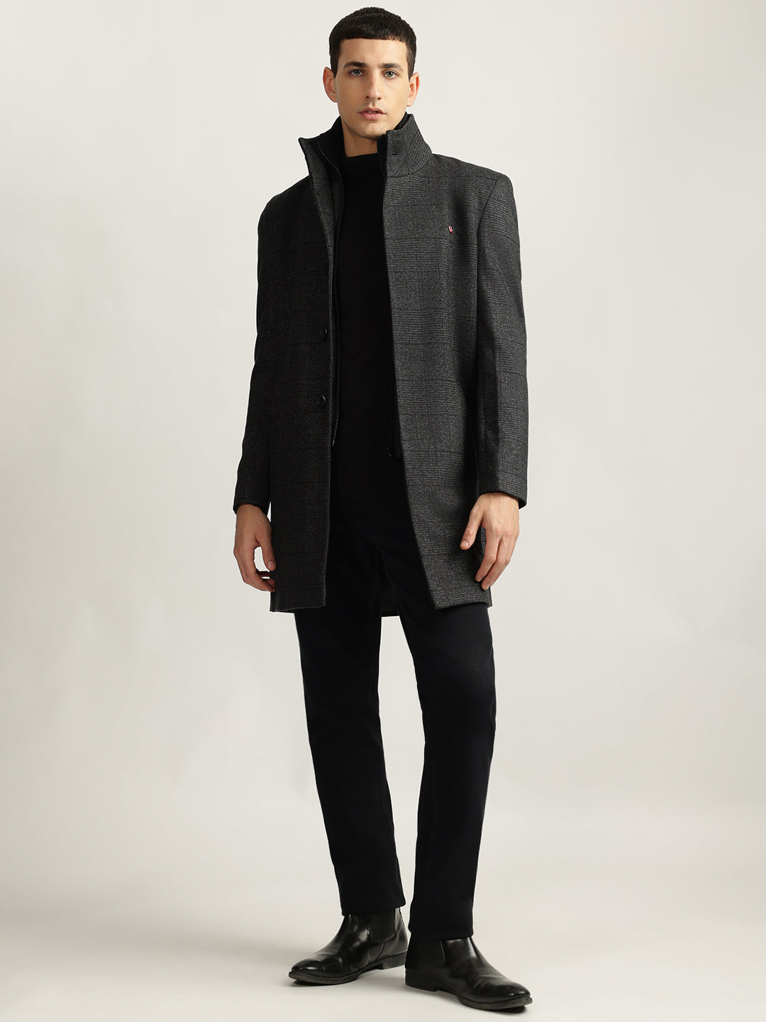 EAPHI STAND COLLAR COAT Eaphi round collar stitch half coat