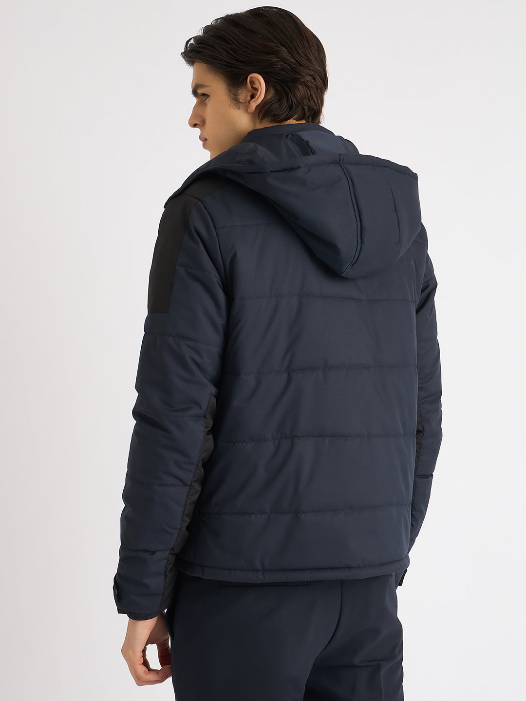 Iconic Men Blue Solid Stand Collar Full Sleeves Puffer Jacket