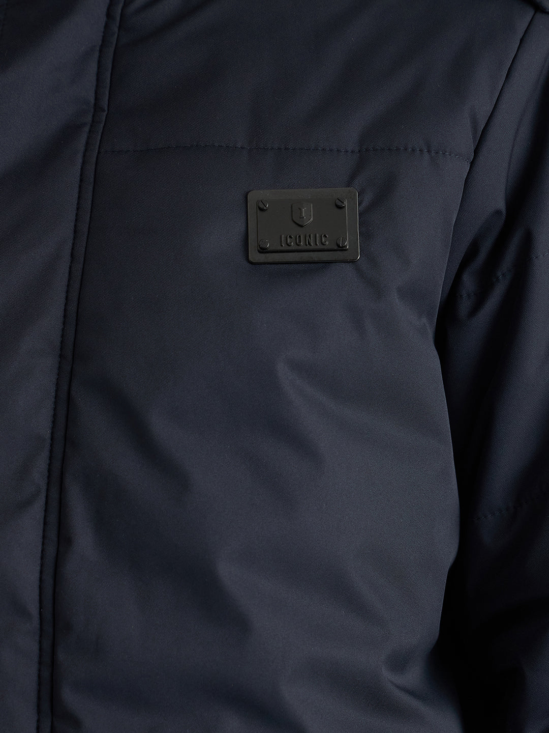 Iconic Men Blue Solid Stand Collar Full Sleeves Puffer Jacket