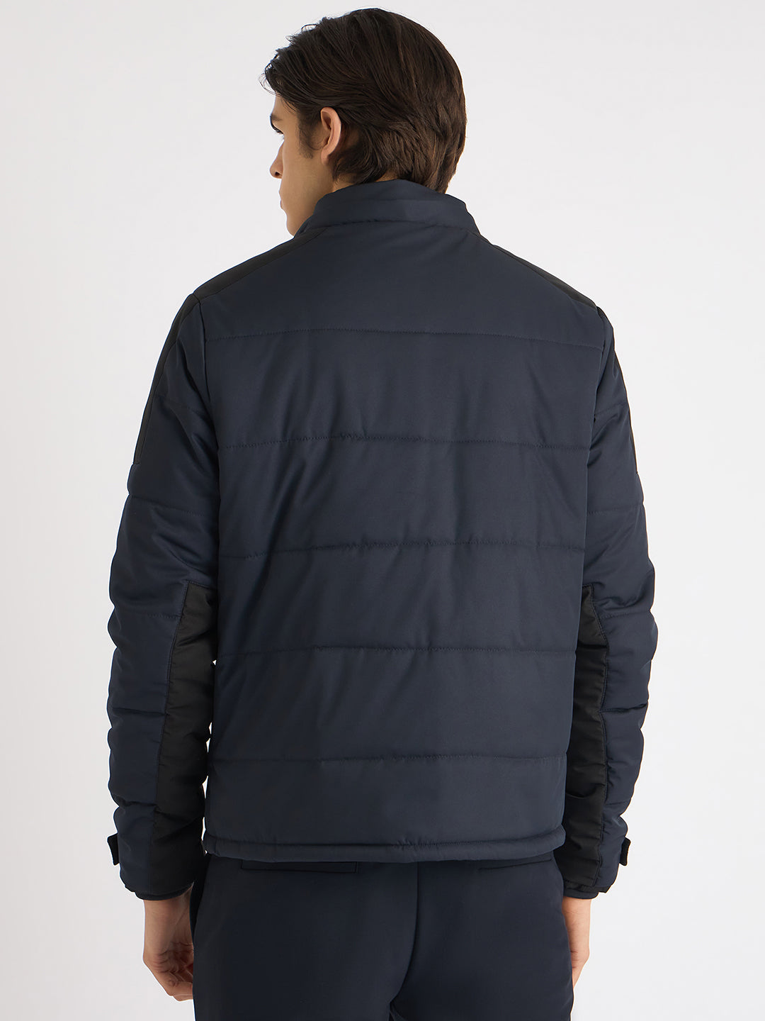 Iconic Men Blue Solid Stand Collar Full Sleeves Puffer Jacket