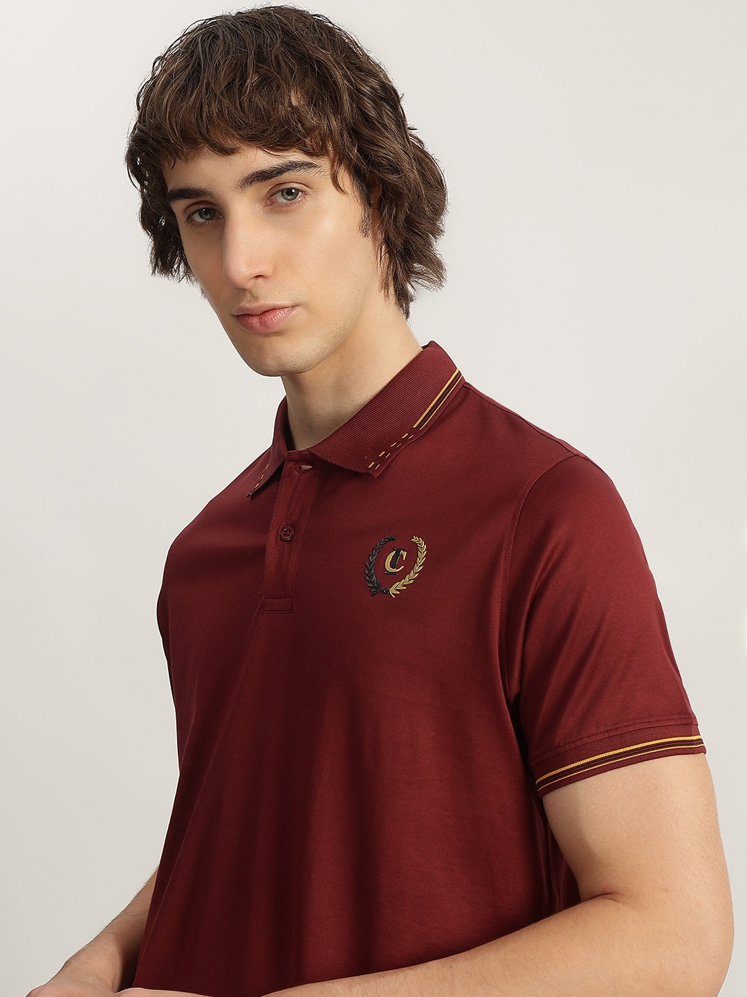 Iconic Men Red Solid Polo Neck Short Sleeves Tshirt