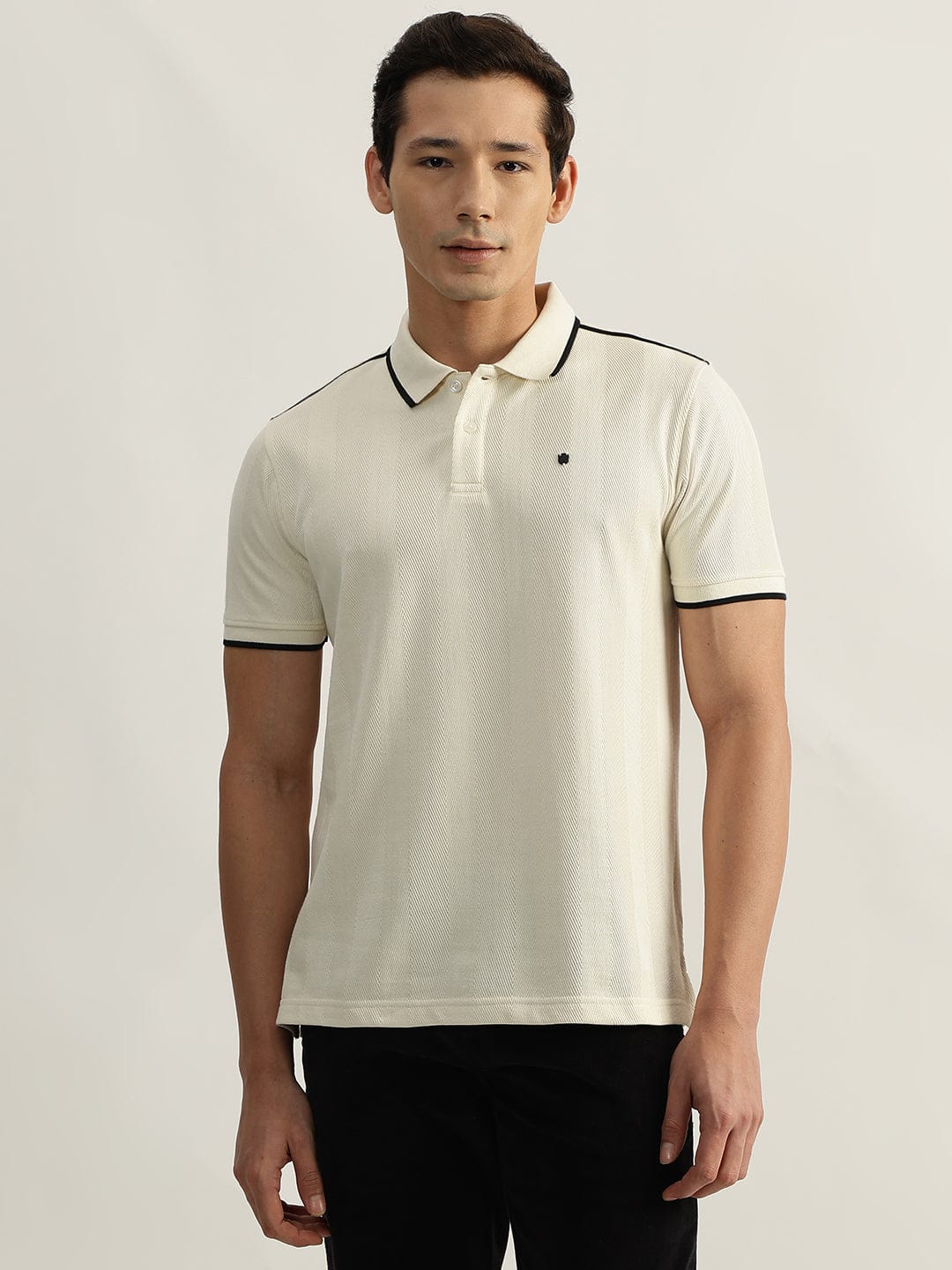 Iconic Men Beige Textured Polo Polo Tshirt